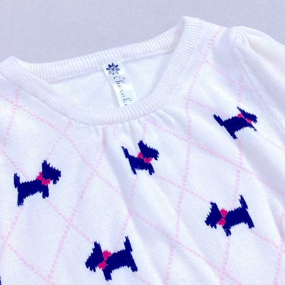 Cherokee 100% Cotton Scottie Dog Soft Ivory Knit Sweater Baby Girl Size 24 Month - Picture 2 of 8
